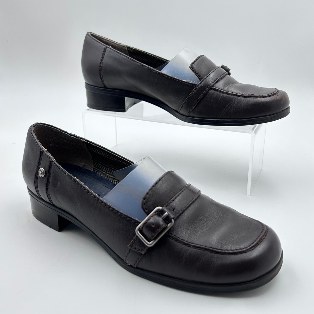 Tommy Hilfiger Loafers Womens 7.5M Brown Leather Buckle Carline Dark Academia